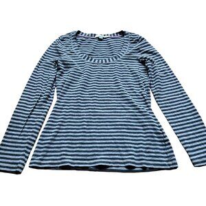 Boden Size 6 Grey & Black Striped Cotton Blend Scoop Neck Long Sleeve Shirt Top